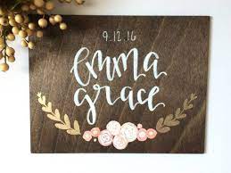 Custom Baby Name Wood Sign Floral Sign Wood Sign Wood Etsy Baby Signs Baby Name Signs Nursery Signs
