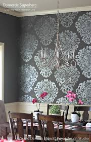 Black And White Wall Stencil Designs Grand Damask Wall Stencil Damask Wall Damask Wall Stencils Dining Room Makeover