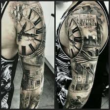 Ripper Clock Black And White Tattoo Arm Ink Clock Tattoo Half Sleeve Tattoo Sleeve Tattoos