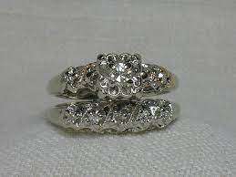 Vintage Wedding Ring Set Ornate 1940s White Gold Illusion Head Wedding Ring Sets Vintage Wedding Ring Sets Wedding Rings Vintage