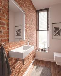 A graphic wallpaper can transform a bathroom in an instant. Bathroom Cheap Decor Guides In 50 Gallery Ideas Elonahome Com Brick Bathroom Stylish Bathroom Exposed Brick Bathroom