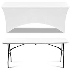 Table pliante en acier laqué époxy. Housse De Table Extensible Pas Cher Blanche 180 Cm Id Market