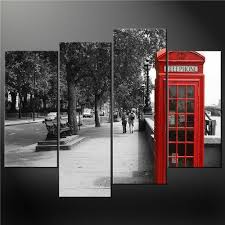 Black And White Canvas Pictures Of London 4 Panel Black White And Red Phone Boo In 2020 London Wall London Wall Art British Decor