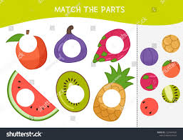 Matching Children Educational Game Match Parts Of Cartoon Fruits Activity For Pre Sho Fun Worksheets For Kids Preschool Activities Educational Games For Kids