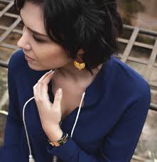 Gold Plated Brass Earring Cut and Engraved "mawu"