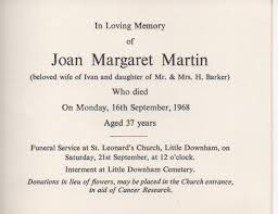 We did not find results for: The Funeral Card Of Joan Margaret Martin Who Passed Away 16th September 1968 Aged 37 Years Funeral Cards Pymoor