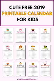 Free calendar teemplate with monthly themes kids. 2019 Free Printable Calendar For Kids Cause Children Love Cute Animals