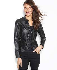 Inc International Concepts Faux Leather Ruffle Jacket In Deep Black Black Lyst