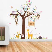 muursticker dieren in boom kleurrijk dierentuin kinderkamer babykamer modern diy babykamer meisjes kamer inrichting muurstickers