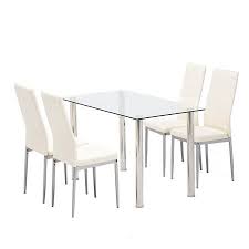 Ktaxon 5 Piece Dining Table Set Dining Table 4 Leather Chairs Glass Top Kitchen Dining Room Furniture White Walmart Com In 2021 Dinning Room Sets Glass Dining Table Set Kitchen Table Settings