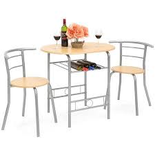 Best Choice Products 3 Piece Wood Dining Room Round Table Chairs Set W Steel Frame Built In Wine Rack Natural Walmart Com Wood Dining Room Wooden Dining Table Set Wooden Dining