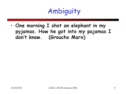 One Morning I Shot An Elephant In My Pajamas Ambiguity Lecture 14 Grammar And Parsing Ii November 11 2004 Dan Jurafsky Ppt Download