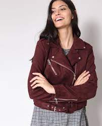 Veste perfecto noir avec zip,col chemise,zip cousu fashion en décalage sur le côté droit de la veste, présence d'une. Wildlederjacke Granatrot 323297326a03 Pimkie