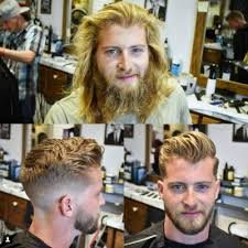 This Young Handsome Man Had His Chiseled Looks All Covered Up By A Beard And Long Hairstyle When Before And After Haircut Haircuts For Men Long To Short Hair