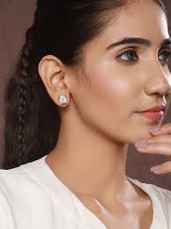 Priyaasi Pearl Block Triangular Silver-Plated Stud Earrings Set