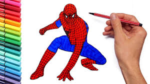 For the nearest eye, use two long curved lines and one short straight line to trace the triangle shape. Drawing And Coloring Spider Man Marvel Superheroes Coloring Pages For Kids Youtube