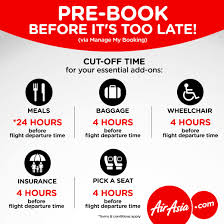 Check out airasia.com and get only the best deals we use cookies to give you a better experience on airasia.com. Airasia On Twitter The Cut Off Time For Your Add Ons Save More When You Pre Book Online Via Manage My Booking Https T Co 2zzlef3okk