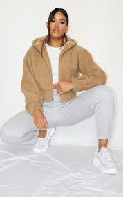 Relevance lowest price highest price most popular most favorites newest. Camel Borg Hooded Zip Through Jacket Prettylittlething Us