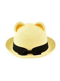 Straw Cat Ear Bowler Hat With Bow Trim Hats Cat Hat Bowler Hat
