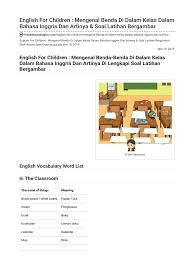 Hasil gambar untuk soal anak tk anak dan pengasuhan anak anak. English For Children Mengenal Benda Di Dalam Kelas Dalam Bahasa Inggris Dan Artinya Soal Latihan Bergambar Pdf