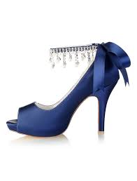 Große auswahl an scarpe blu. Scarpe Sposa Blu Scure Tessuto Eleganti Strass Fiocchi A Punta Aperta Tacco A Fino 8cm Per La Festa Di Matrimonio Milanoo Com