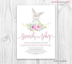 Bunny Baby Shower Invitation Girl Floral Cute Bunny Baby Etsy Bunny Baby Shower Invites Baby Shower Invites For Girl Bunny Baby Shower