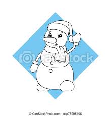 Download now (png format) my safe download promise. Christmas Snowman In A Hat And Scarf Waving Black And White Coloring Page For Children Cute Cartoon Character Flat Vector Canstock