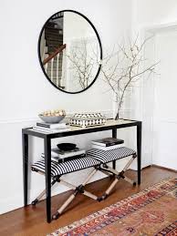 Black And White Striped Stool Designers Reveal How To Decorate Any Space With Black And White Black Console Table Entryway Console Table Small Console Tables