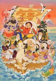 季節の干支七福神イラスト 正月 宝船に乗る七福神 宝船 イラスト 毘沙門天