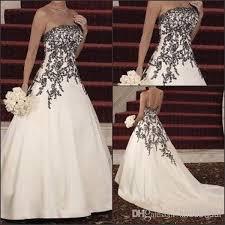 Wholesale A Line Wedding Dresses Buy 62014 Wedding Dress A Line White Satin Black Lace Ap Black Wedding Dresses Wedding Gown A Line Black White Wedding Dress