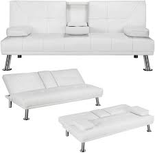 A compliment to any living area, and especially a room desig. Amazon Com Yaheetech Convertible Sofa Bed Adjustable Couch Sleeper Modern Divets Faux Leather Home Recliner Reversible Loveseat Folding Daybed Guest Bed 2 Cup Holders 3 Angles 772lb Capacity White Home Kitchen