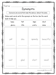 Elementary Synonyms Worksheets Synonym Worksheet Synonyms For Writing Synonym