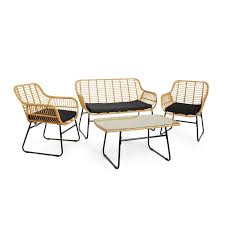 A wicker sofa like the lucara, for example, could be made from synthetic rattan (like this particular style is), natural rattan, bamboo, cane, or any other suitable material and still qualify as wicker due to its construction. Natural Rattan Wicker Garden Sofa Chair Table 4 Set Outdoor Patio Furniture Rope For Sale Online Ebay