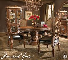 Unique comfort contoured bench adds an updated alternative to your extra seating needs ; Michael Amini 5pc Villa Valencia Oval Dining Table Set