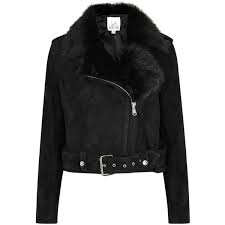 Womens Biker Jackets La Bete Moto Black Shearling And Suede Jacket 1 500 Liked On Polyvore Feat Leather Jackets Women Womens Biker Jacket Black Fur Jacket