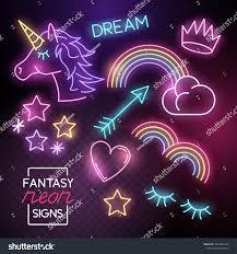 Fantasy Neon Lights Set Incuding Unicorns And Rainbows Vector Illustration Sponsored Sponsored Lights Set Fantasy Neo Neon Neon Lighting Unicorn Images