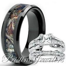 Her Sterling Silver Ring His Black Tungsten Mossy Tree Camo Men Oak Wedding Band Ebay Emerald Engagement Ring Set Camo Wedding Rings Emerald Engagement Ring