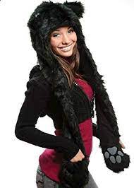 Black Cat Anime Faux Animal Hood Hoods Spirit Paws Ears Mittens Gloves Scarf Relaxbuddy Online Shopping Hooded Scarf Pattern Women Hats Fashion Printed Mittens