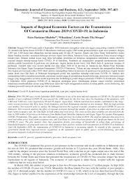 Pdf Impacts Of Regional Economic Factors On The Transmission Of Coronavirus Disease 2019 Covid 19 In Indonesia