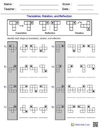 Translation Rotation And Reflection Worksheets Geometry Worksheets Reflection Math Transformations Math