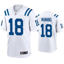 When he was released by the indianapolis colts, his number (#18) was retired so that no subsequent player could wear this number for the team. Peyton Manning Colts Game White Jersey