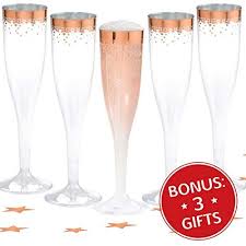 Champagne Flutes Disposable Rose Gold 50 Count Clear 5 5oz Plastic Disposable Mimosa Rimmed Flute Glasses Steamle Cocktail Cup Flute Glasses Champagne Flutes