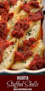 Marinara Sauce Jumbo Shells 15 Ounces Ricotta Cheese 1 5 Cups Shredded Mozzarella 1 4 Cup Shredded Fre Yummy Pasta Recipes Stuffed Pasta Shells Pasta Recipes