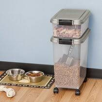 This metal dog food container stands at about 22 high, so keep that in mind if you plan to store it under a counter or table. Decorative Dog Food Storage Wayfair