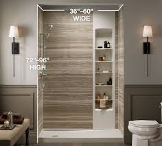 Measuring for a shower door whether measuring a shower or a shower/bathtub combination, measure the width by running a tape measure or a laser measuring device from side to side. Walk In Shower Dimensions Shower Sizes Kohler Luxstone Showers
