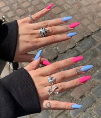 Shorter nails respond much better to acrylics, so eliminate any excess outgrowth that isn't necessary now that you are going for false nails. Nail Acrylic Blue Pink Nailsofelpaso Acryilicnails Nailsofinstsgram Simple Acrylic Nails Pink Acrylic Nails Acrylic Nails Coffin Short