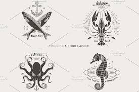 Vintage Fish And Sea Food Labels Fish Logo Retro Vector Vintage Fishing