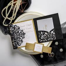 60% off with code cybermonjuly ends today. Black And Gold Pocket Wedding Invitations With Belly Band And Tag Laser Cut Wedding Invitations Traditional Formal Vintage Classic Fall And Winter Thank You Rsvp Cards Ws048 Wedding Invitations