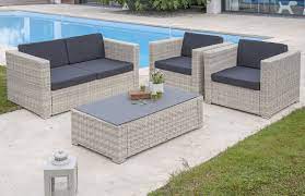 ensemble salon oceanie en resine tressee avec assise et coussins anthracite pour 4 personnes s outdoor furniture outdoor furniture sets teak patio furniture
