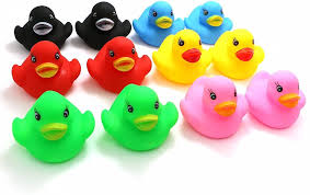 The water should be deep enough for them to stick their whole head into and to wash their body. Novelty Place 12pcs Assorted Colors Rubber Duck Bath Baby Shower Birthday Toys Bathing Accessories Baby